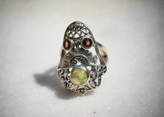 Opal and Garnet Ring