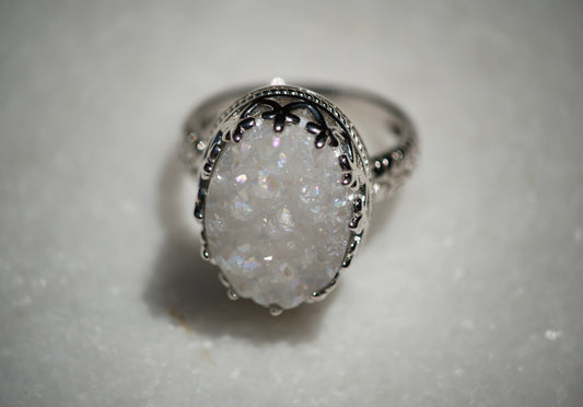 Druzy White Quartz Ring