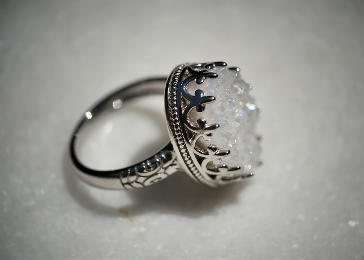 Druzy White Quartz Ring