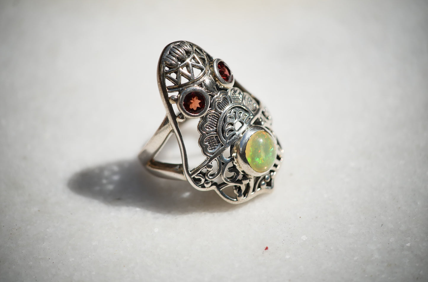Opal and Garnet Ring